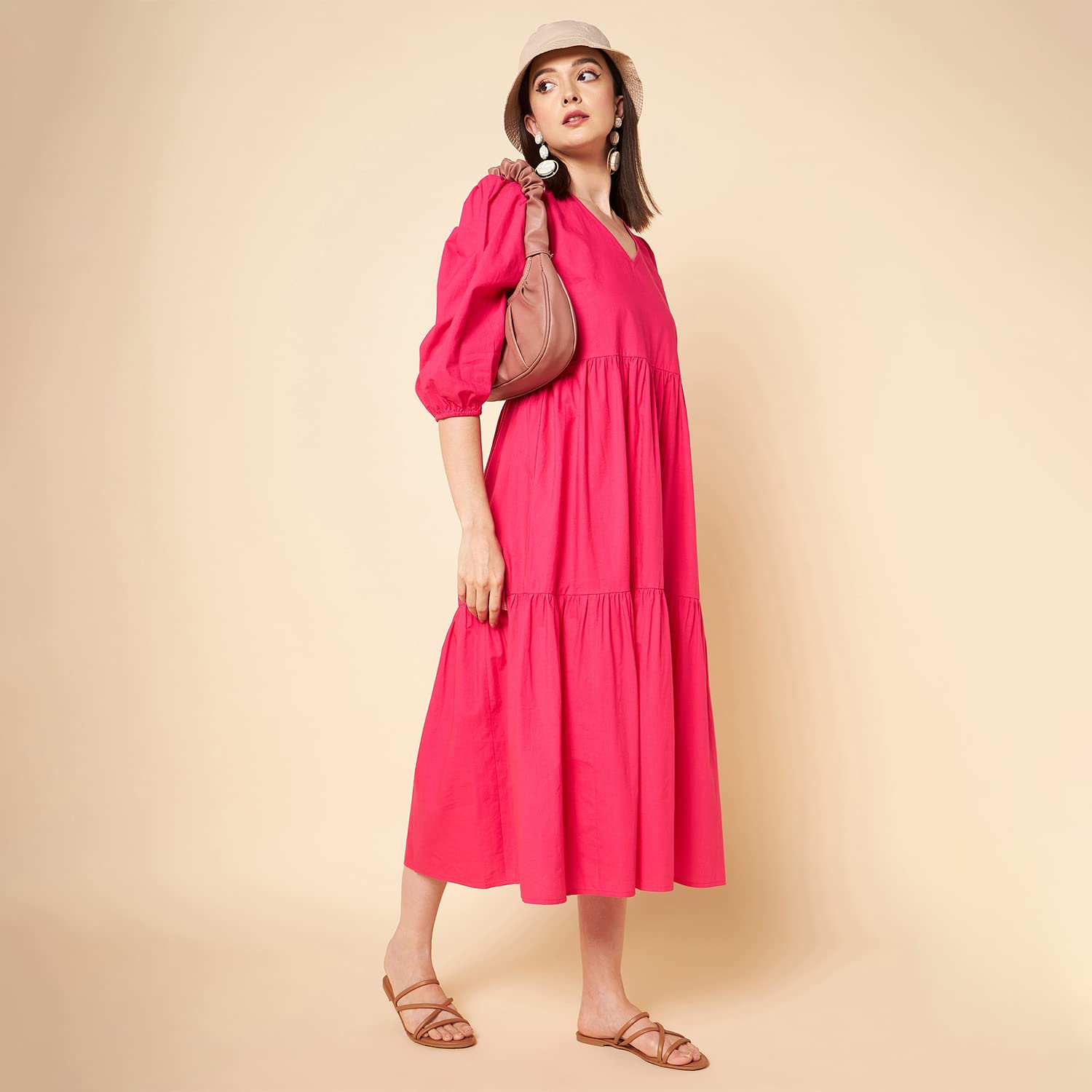 High Star Women's Cotton Full-Length Maxi Dresses (Hswdrs23005_Mg_Magenta_Xxl)