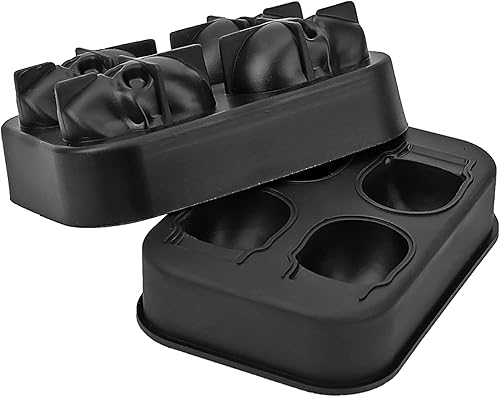 Miniatura 7 de Molde de hielo 3D flexible de silicona para cubitos de hielo, 4 calaveras gigantes, máquina de cubitos de hielo redondos