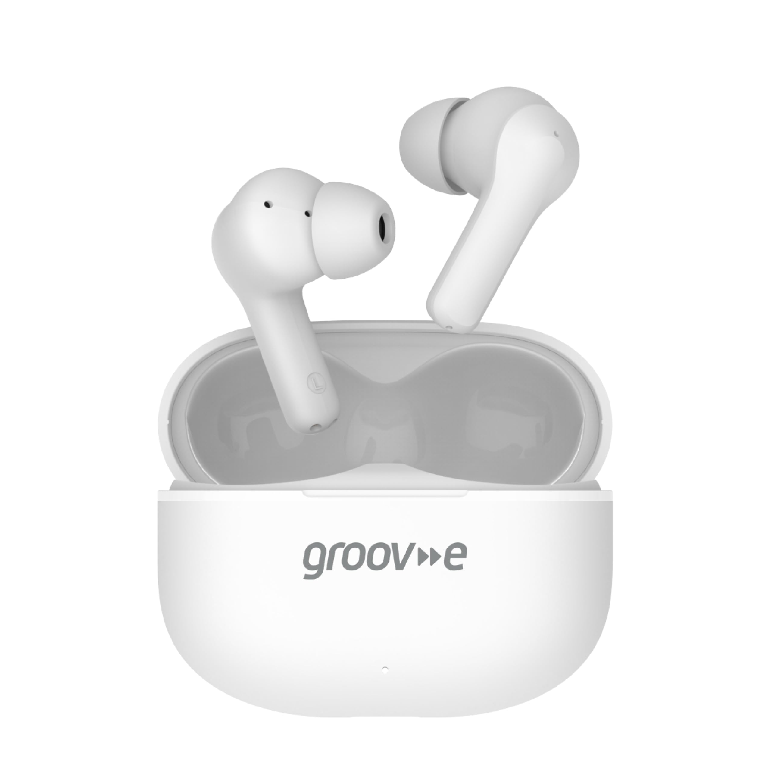 groov e Jive Buds True Wireless Earphones with Charging Case - White - True Wireless Stereo, 15 Hours of Playback, Touch Control, Voice Assistant Support, Enjoy Music Anywhere