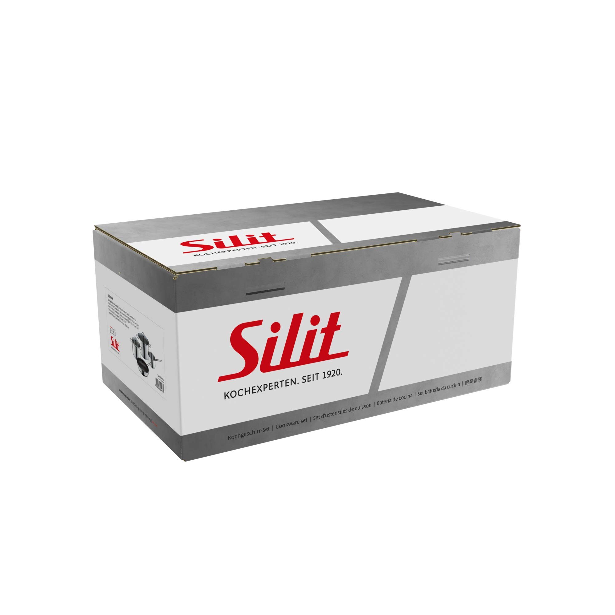 Silit Alicante - Juego de cacerolas y sartenes para inducción (4 piezas, con tapa de cristal, acero inoxidable pulido, sin revestimiento)
