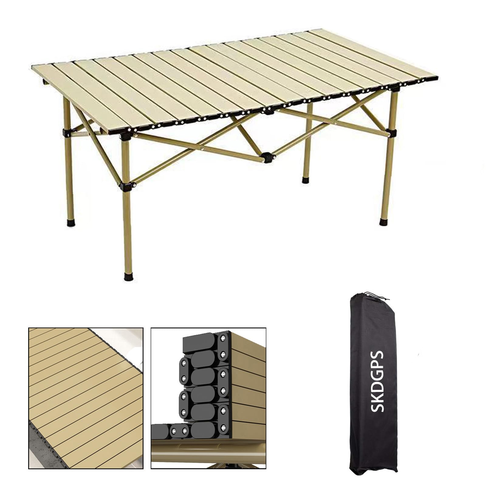 SKDGPS Outdoor Camp Table, Fold up Lightweight Portable, 1-4 Person Camping Folding Roll up Aluminum Table with Carry Bag,Beige