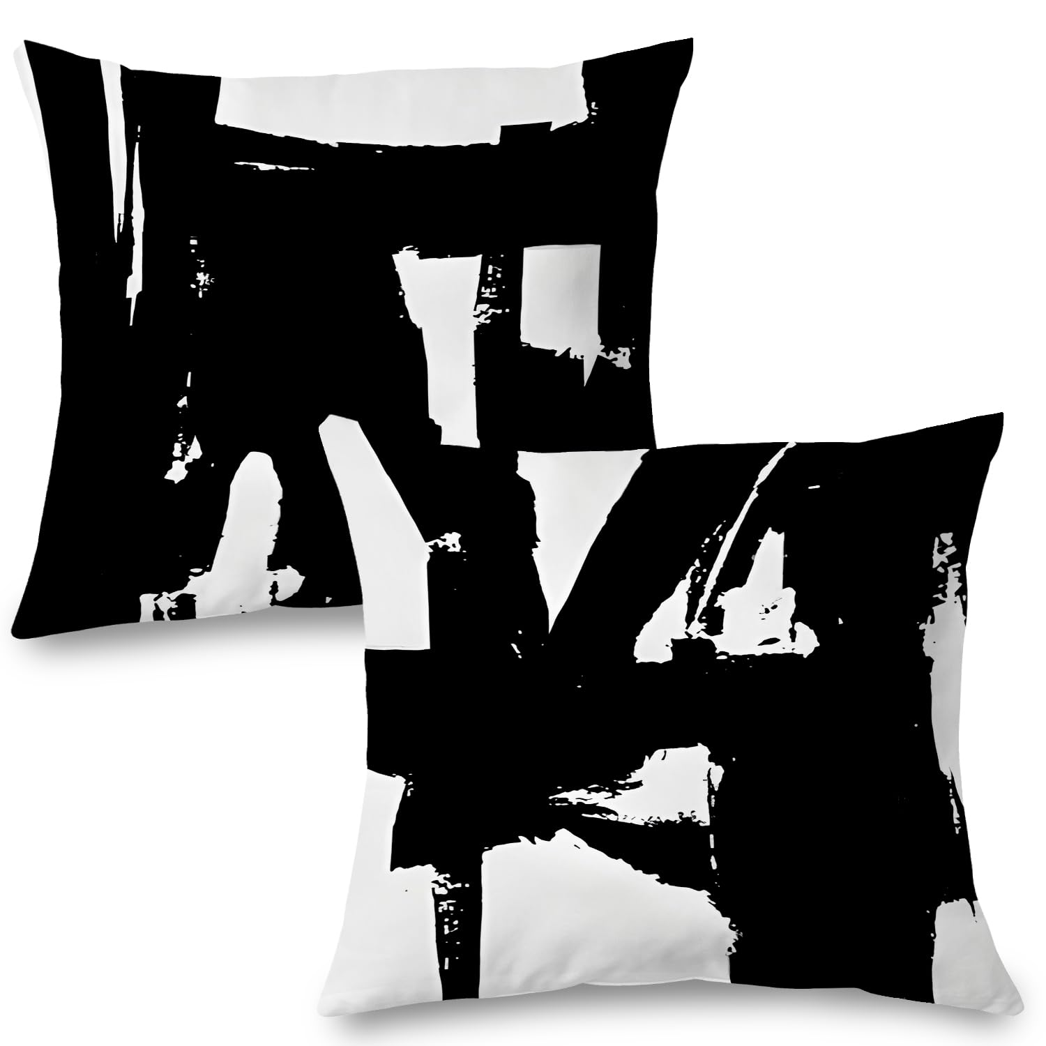 Supwhd Black and White Pillow Covers - 18x18 Decorative Pillows Set of 2 for Couch, Bed, Living Room