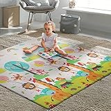 KIDOOLA Grand Tapis de Jeu Réversible pour Bébés et Enfants I Tapis de Jeu Doux pour Bébés qui Rampent et s'Amusent sur le Ventre I Tapis d’Éveil Épais I Chambre, Crèche, Salle de Jeux (Style 1)