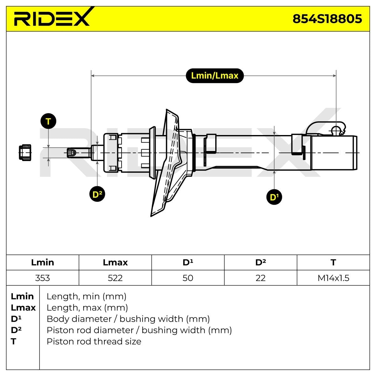 RIDEX 854S18805, 2 szt Amortyzator zestaw rozpórka zawieszenia przód Kompatybilny z VW New Beetle Hatchback 9C1, 1C1 New Beetle Cabrio 1Y7 Golf 4 Variant 1J5 Bora Sedan 1J2 Bora Variant 1J6