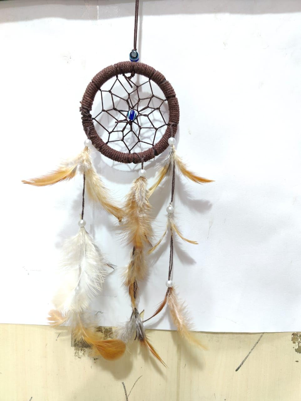 Brown Car Dream Catcher, Round Shape, Feather and Metal Made-image-15