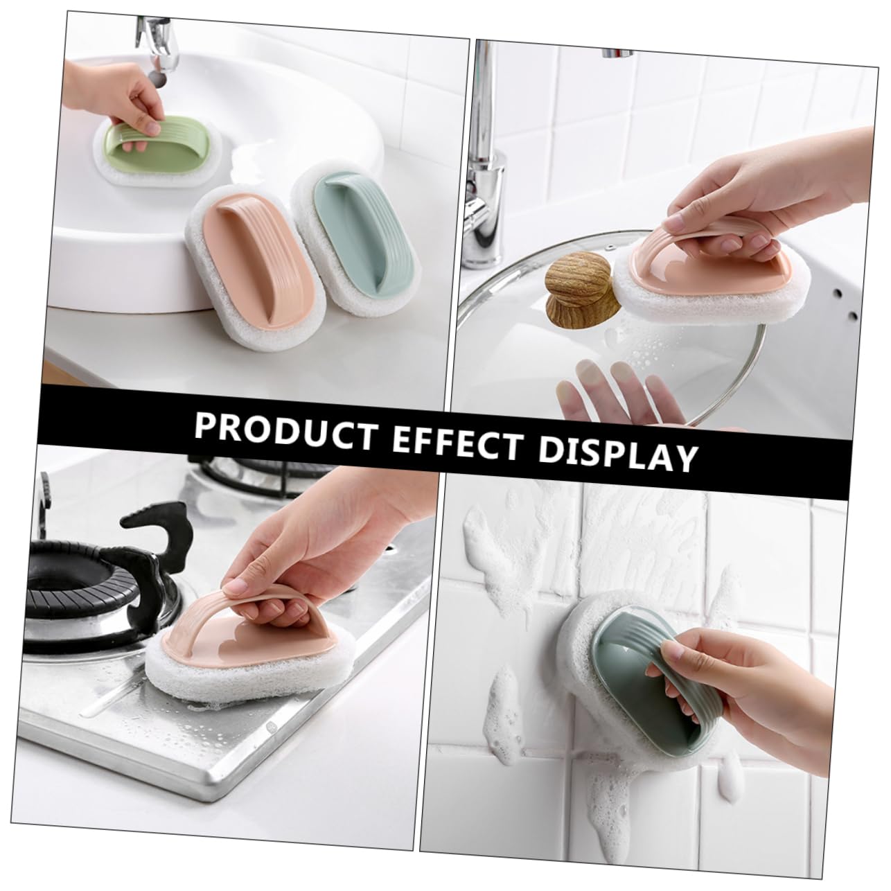 Baluue 8piezas Esponja Limpiadora De Cocina Mango Cepillo De y Desincrustante para Fregar Azulejos y Superficies Pastel