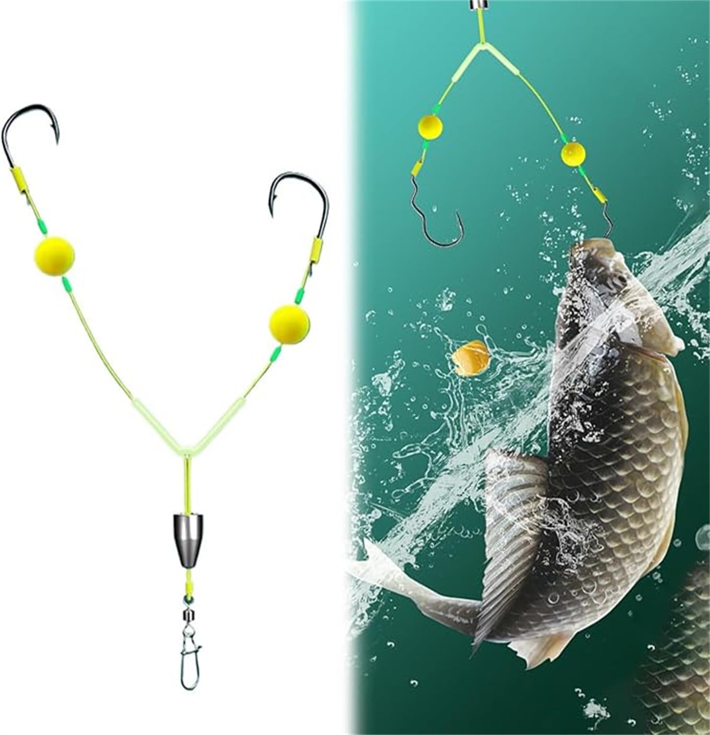 Ganchos dobles de pesca, juego de anzuelos de doble reversa, juego de anzuelos de pesca de doble reversa, anzuelos de pesca antienredos, línea inferior inversa, flotación libre, evitando el agua, la