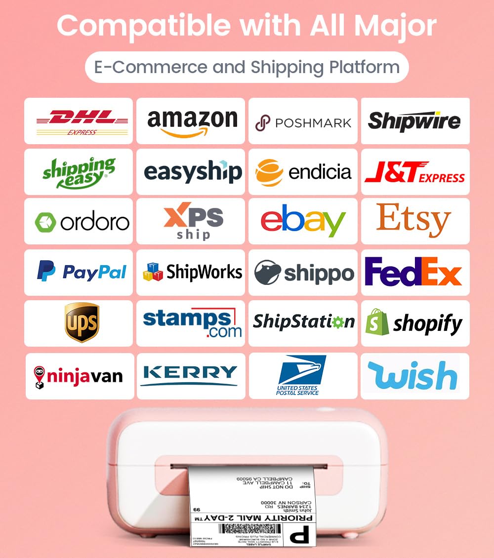Phomemo Stampante per etichette DHL con porta etichette, 4x6 pollici per telefono/PC, stampante per etichette di spedizione, logo, indirizzo, prezzo, etichette per barattoli di spezie, rosa