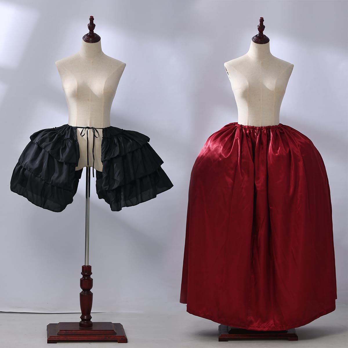 BPURB Women's Victorian Ruffle Dress Underskirt Double Bustle Pannier Petticoat Hoop Skirt for Rococo Victorian Party Dress Black - Image 2