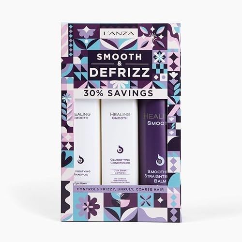 L'ANZA Kit curativo para el cabello Smooth Trio, champú brillante, acondicionador y bálsamo alisador alisador sin enjuague, suero para el cabello,