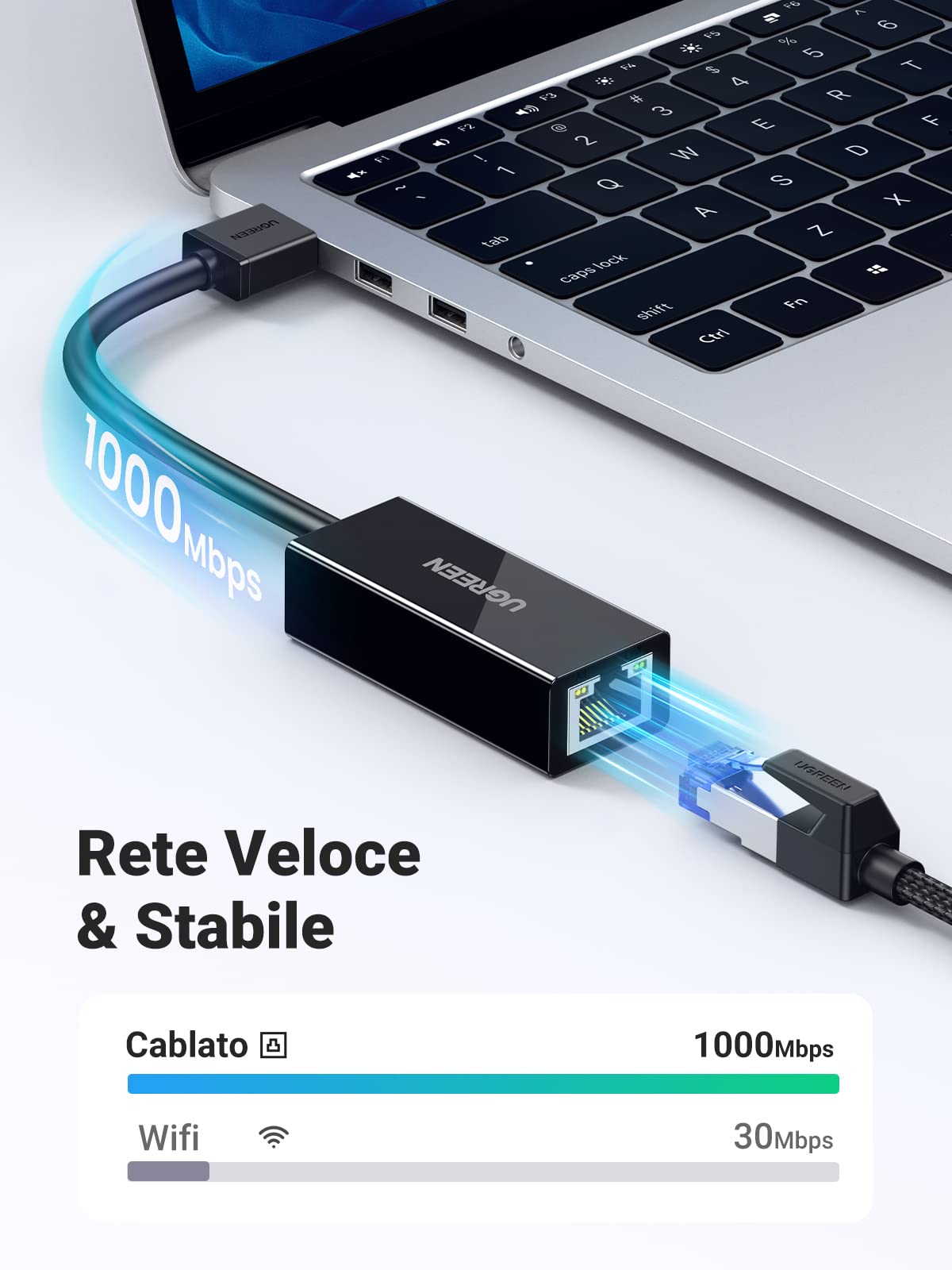 UGREEN Adattatore di Rete Ethernet USB 3.0 Gigabit RJ45 LAN 1000Mbps per Switch Laptop Windows 11 10 8 7 Vista XP Linux Mac OS Raspberry Pi Surface Go