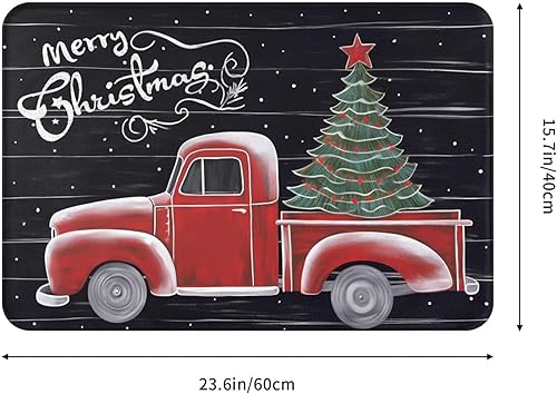 Miniatura 3 de Felpudo de bienvenida con texto en inglés "Merry Christmas" para entrada de nieve, tapete de cocina suave para interiores, árbol de Navidad, camión,