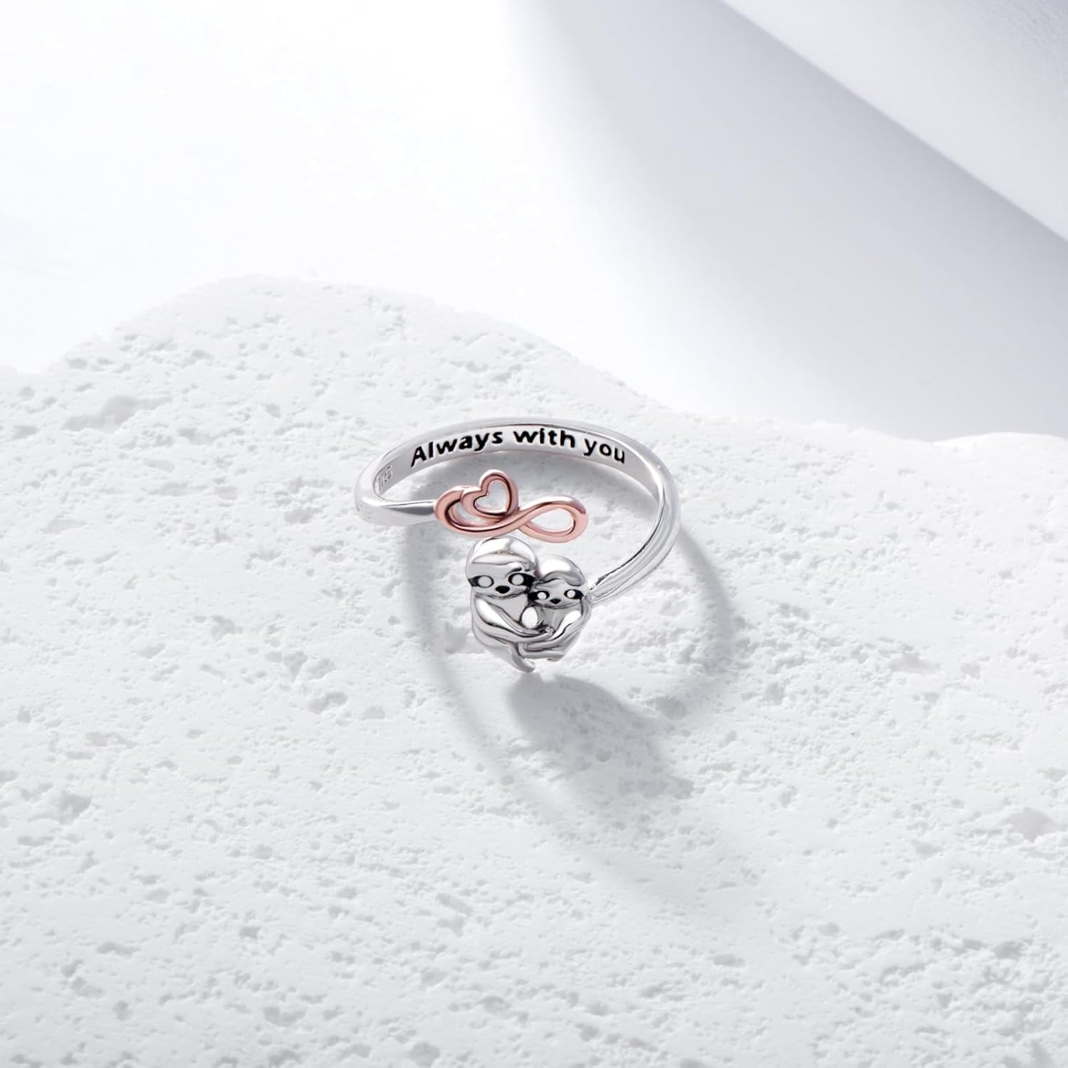 925 Sterling Silver Highland Cow Ring for Women Dainty Koala Sloth Otter Fox Elephant Highland Cow Mother-daughter Ring for MOM Birthday Mother's Day Jewelry Gift for Daughter Granddaughter