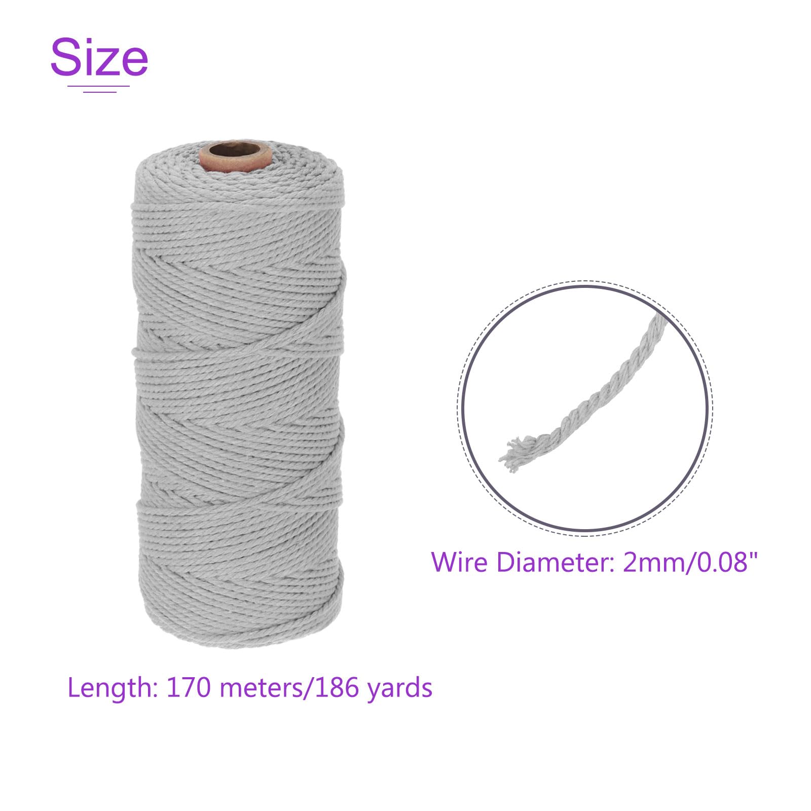 DMiotech 2mm x 170M (186 Yard) Light Grey Natural Cotton Macrame Rope - Image 4