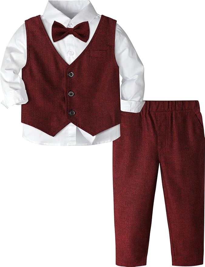 Image of A&J DESIGN 4pcs Baby & Toddler Suit, 12 Months - 5T, Shirt & Pants & Vest & Bow Tie