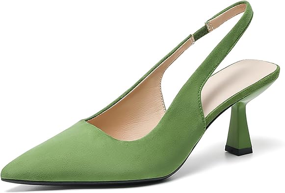 Womens Closed Pointed Toe Slingback Kitten Heels Suede Fashion Slip on Backless Heel Dress Pumps Sandals for Formal Wedding Evening Party