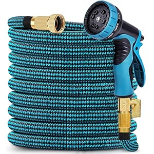 75 ft Expandable Garden Hose – Kink Free Flexible Water Hose 75ft with 10 Pattern Spray Nozzle, 3/4 Solid Brass Connectors, Retractable Latex Core – Lightweight Expanding Hose