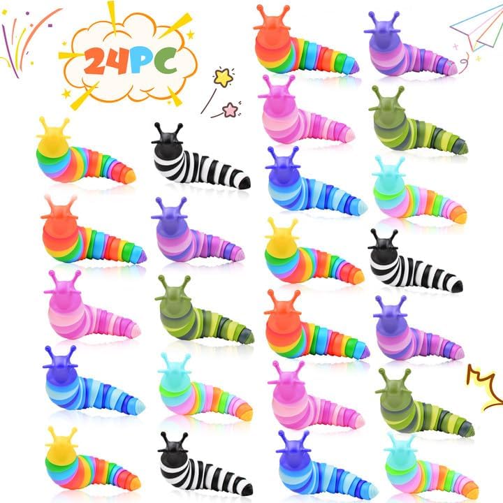 Cevioce 24 PCS Fidget Toys Slug for Adults Anxiety Sensory Toys for Party Favors Toddler Fidget Toys Age 3-4 ADHD Autism Toys for Anxiety Stress Christmas Stocking Stuffers Gifts for Boys Girls