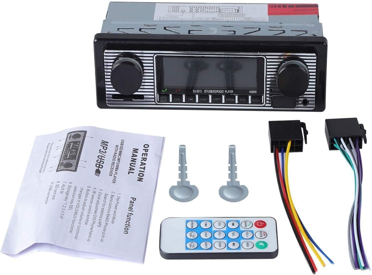 Classic Car Stereo Bluetooth Car Radio 2 Knob Single Din 60WX4 FM Freisprecheinrichtung Autoradio Oldtimer MP3 AUX USB U-Disk Audio mit Fernbedienung