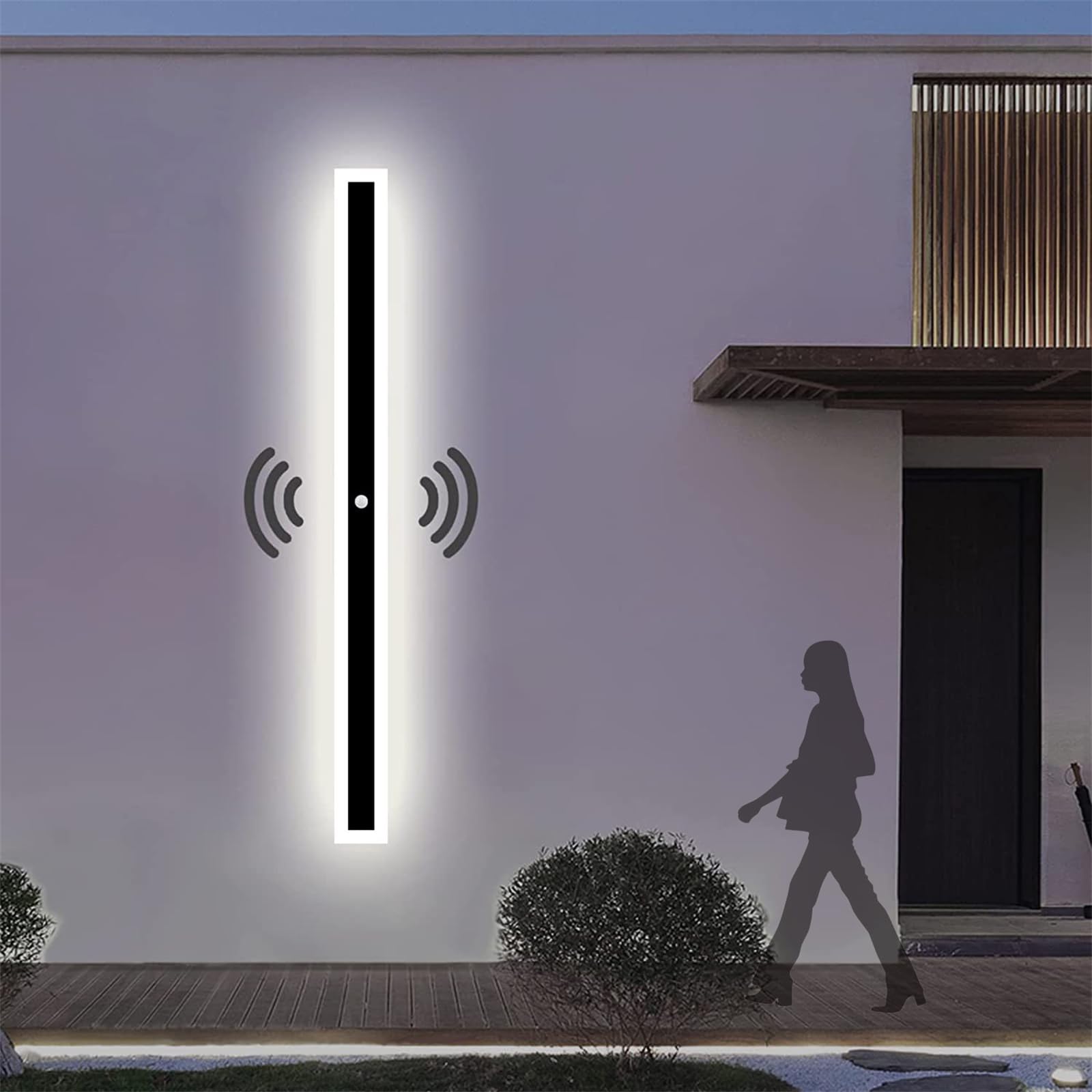 HELCEKOU Motion Sensor LED Outdoor Garden Wall Light - Black IP65 Waterproof Modern Sconces for Hallway, Villa, Balcony 100cm Long Strip Light, Bright White Illumination
