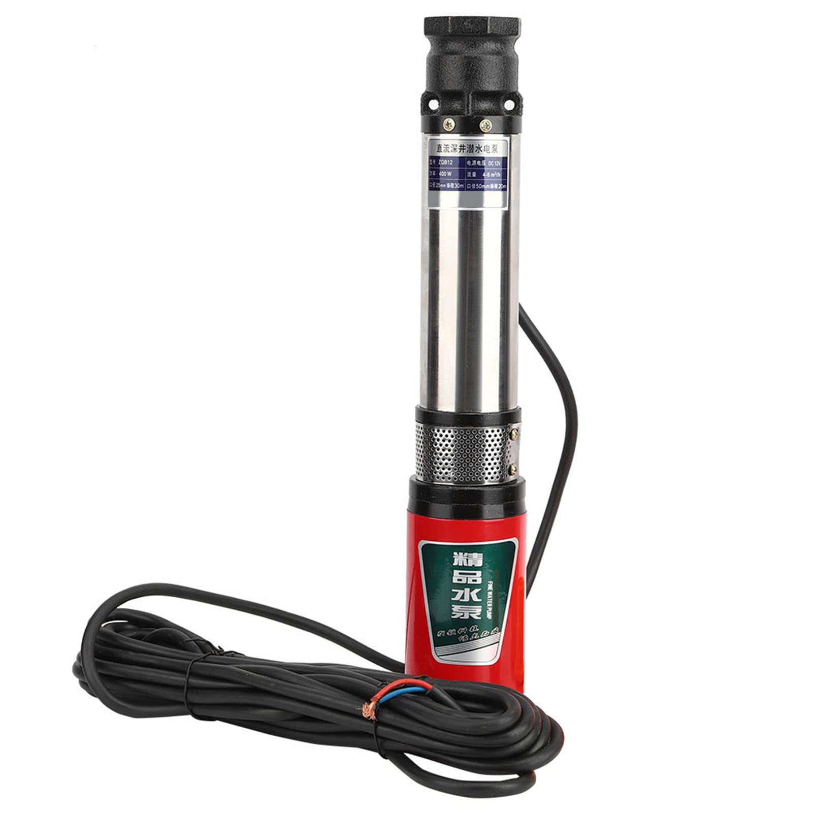 Bomba Sumergible de Alta Potencia DC12V, Bomba de Agua de Succión única Duradera para Uso en Pozos Profundos, Acero Inoxidable de 400W