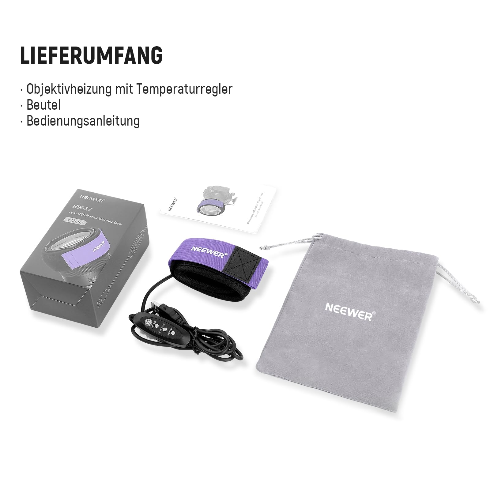 NEEWER 400mm Objektivheizung für Kamera Teleskop, USB Lens Heater Warmer mit 3 Temperaturstufen, Objektiv Wärmer verhindert Tau Nebel und Kondensation für DSLR Cam Fernglas Astrofotografie, HW-29B