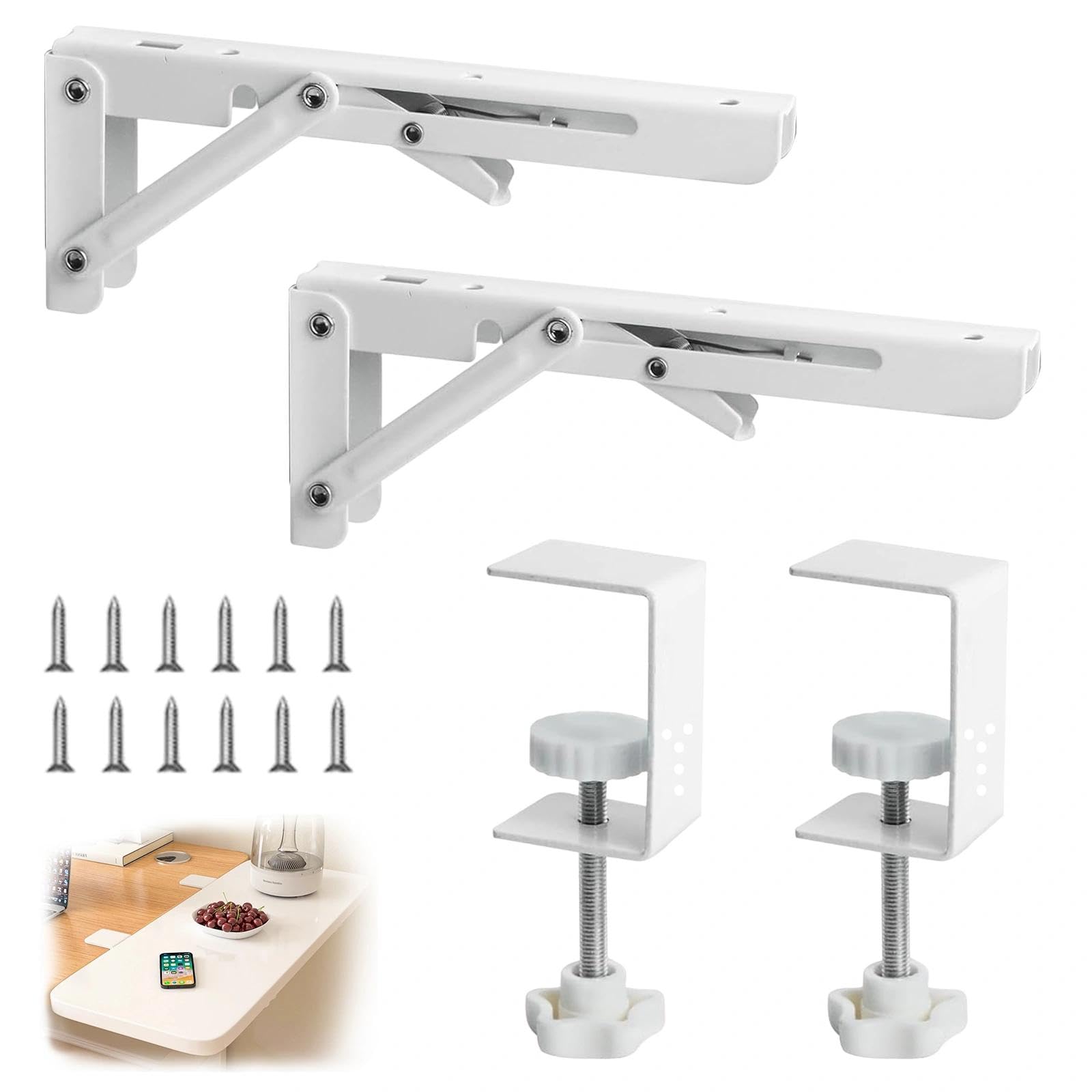 2 Piezas Soporte de Extensión de Escritorio Soporte Bandeja de Extensión de la Bandeja Plegable para Teclado con Pinza en C Ajustable para Escritorios y Mesa de Oficina Bricolaje (Blanco)