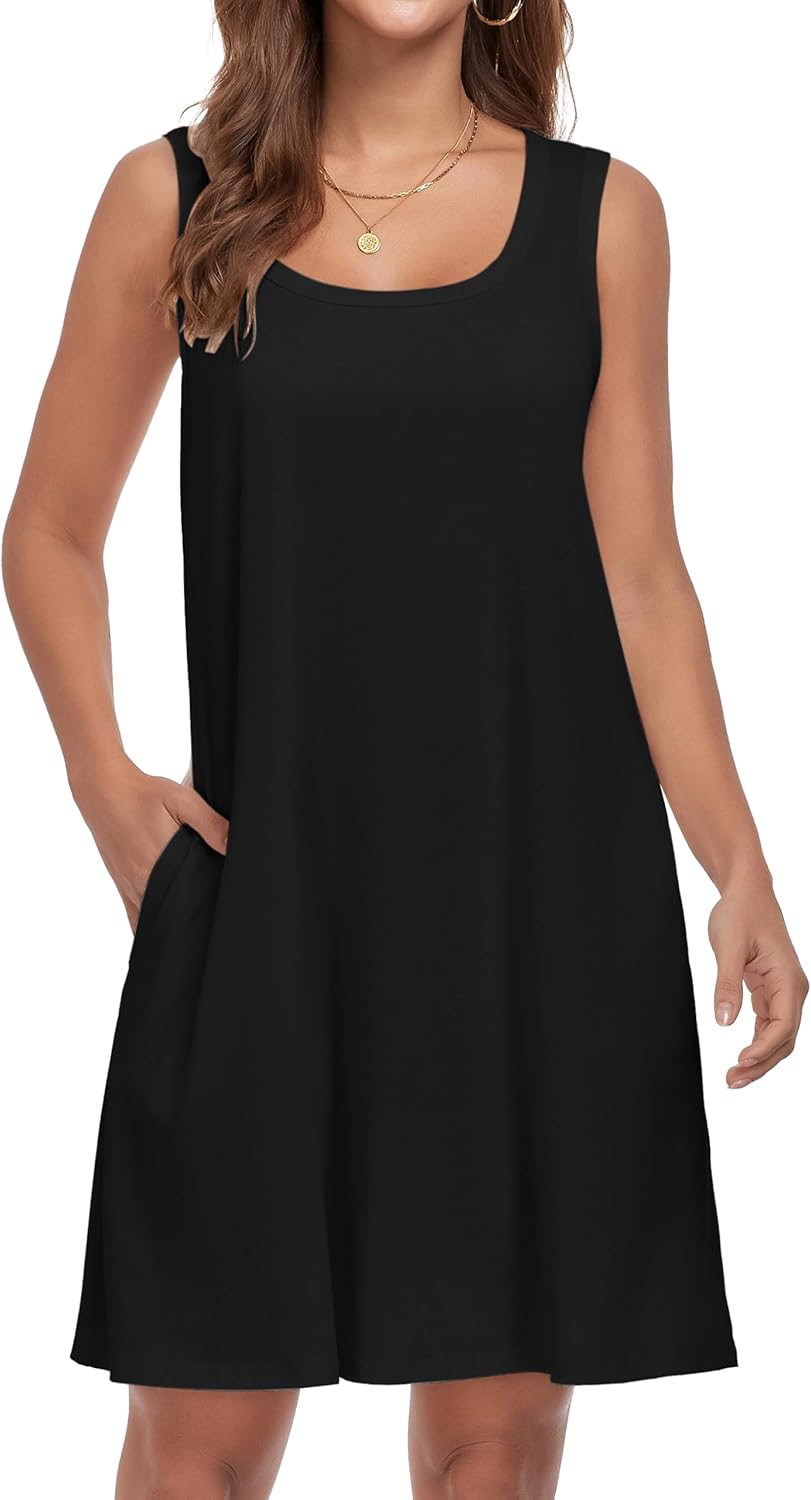 elescat Sundresses for Women Casual Loose Summer Dresses Sleeveless U Neck Tank Dress with Pockets - Image 4