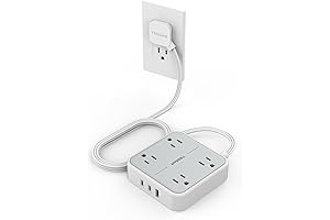 Flat Plug Surge Protector Power Strip, TESSAN 5 ft Ultra Thin Flat Power Extension Cord