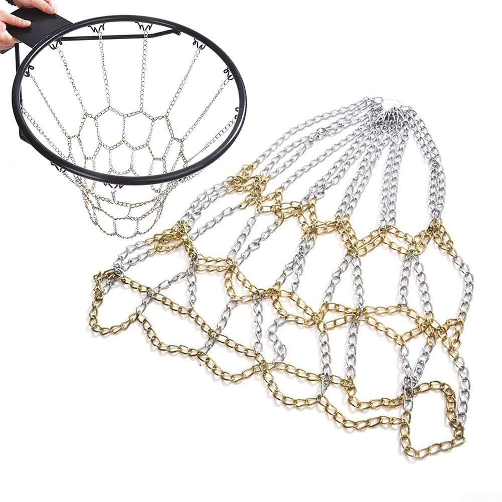 Rete da basket in metallo, stile catena per allenamento all'aperto e interno, costruzione in ferro con fibbia stabile installazione adatta per campi