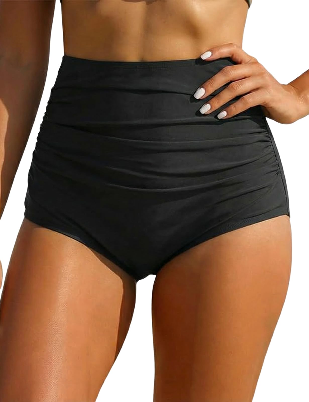 Hilor Slip da donna a vita alta bikini arricciato Hispter Tankini Slip da bagno