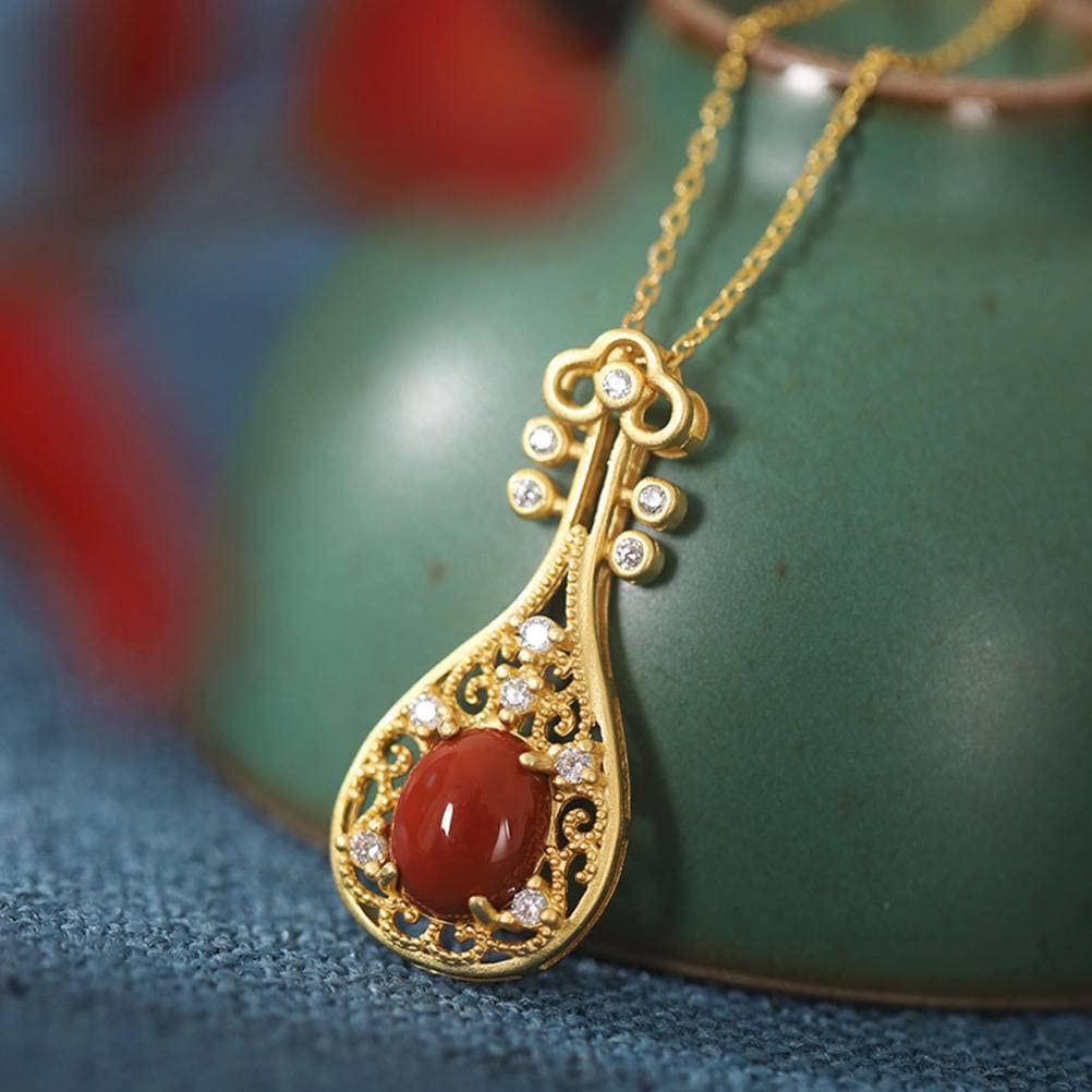 OZZKI Collana In Argento S925 Con Ciondolo In Giada Nefrite Dorata E Agata Rossa – Catena Clavicola Tonda – Gioiello Etnico Fatto A Mano