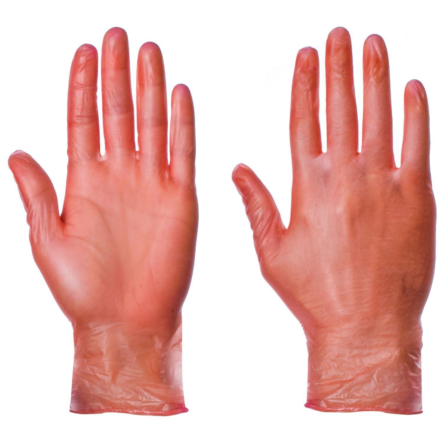 Supertouch Vinyl Gloves - Powder-Free Latex-Free Disposable Gloves | Clear Non-Sterile Ambidextrous Smooth Finish Beaded Cuff | Food-Safe, Red, X-Large, 100pcs