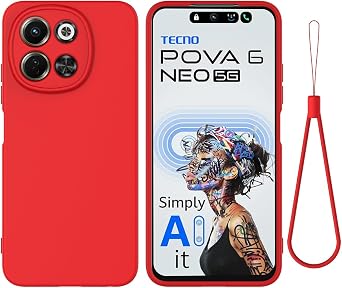 ZORSOME for Tecno Spark 30 5G Phone Case W Wrist Band, Thin Slim Liquid Silicone Soft Rubber Gel TPU Full Camera Protection Bumper Pure Color Simple Cover,Red