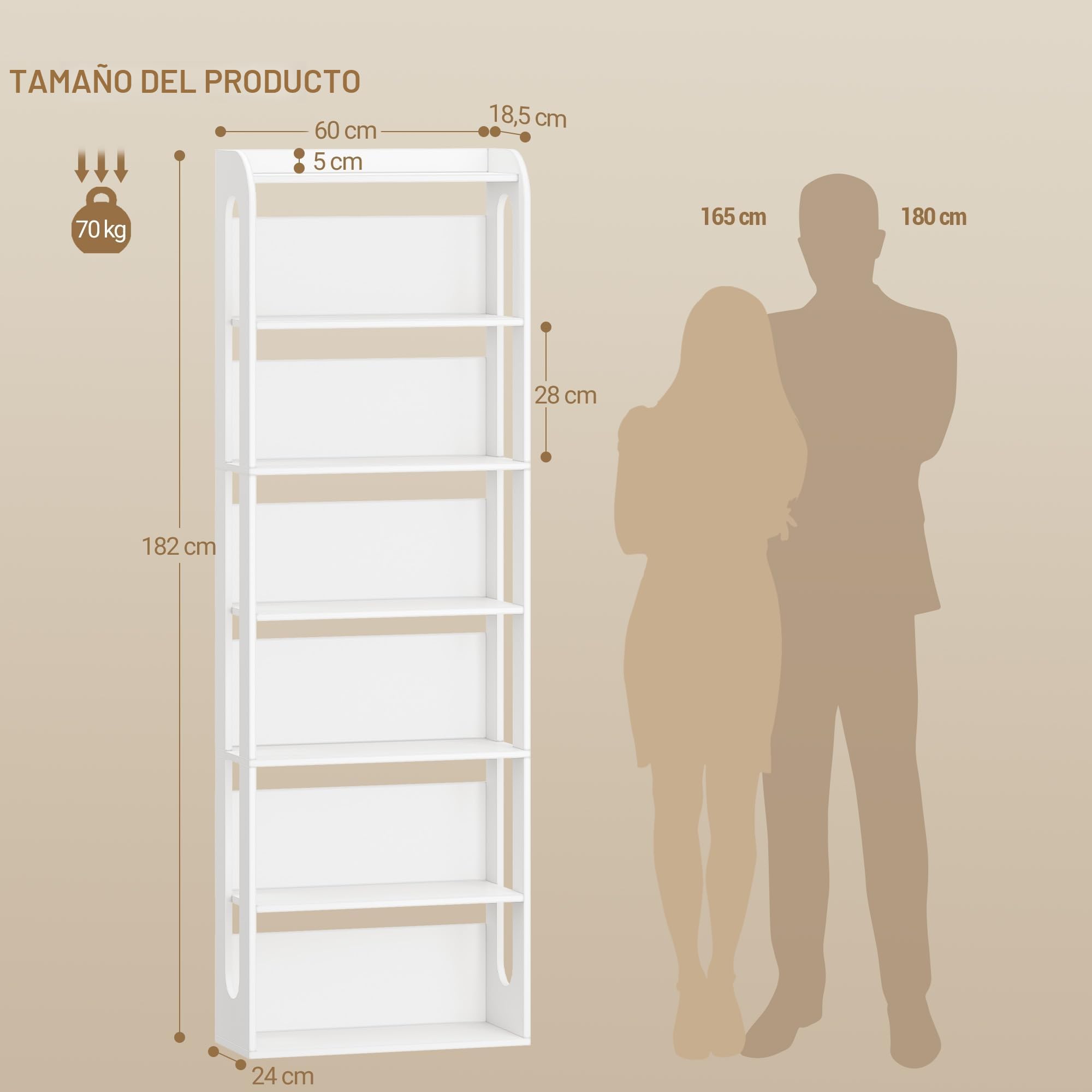 Hzuaneri Librería, Librería de 7 Niveles, Libreria de Pie, Estantería de Madera, para Oficina, Salón, Studio 24 x 60 x 182 cm, Blanco, BC70003X | Estantería de madera, para dormitorio, sala de estar, estudio, BC70003X