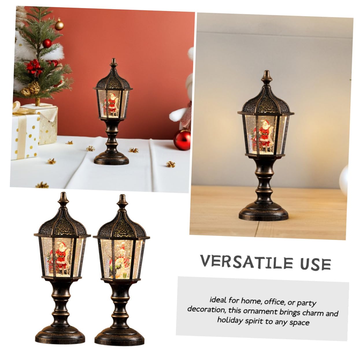 STOBAZA 2 Pezzi Lanterna Decorativa di Natale Musicale in Resina con Illuminazione USB e Batteria, per Decorazione Casa e Ufficio con Atmosfera Festiva Natalizia