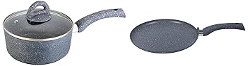 Wonderchef Granite Non-Stick Dosa Tawa, Induction Bottom, Soft-Touch Handles, Virgin Grade Aluminium, PFOA/Heavy Metals Free, 30cm & Granite Non-Stick Sauce Pan, Induction Bottom, 18cm, 1.8 litres