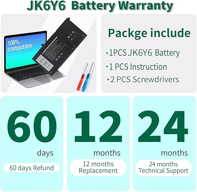 Batería para portátil DMKAOLLK JK6Y6 50Wh 11.25V miniatura 6