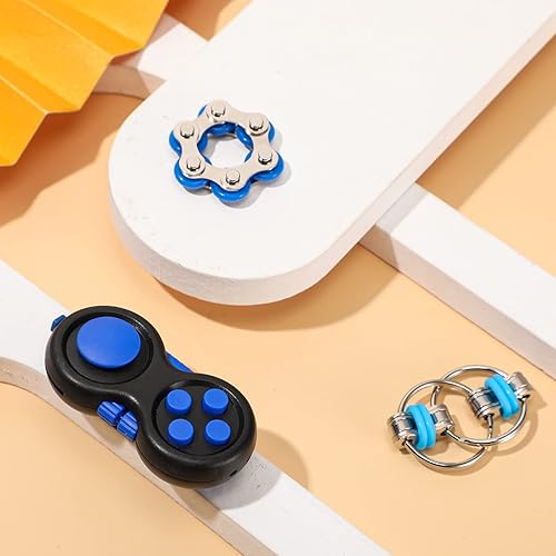 Miniatura 5 de Gejoy Juego de 3 juguetes antiestrés para adultos, juego de almohadilla de control de mano con seis rodillos, cadena giratoria, cadena para autismo,