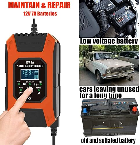 Miniatura 3 de Cargador de batería automotriz FOXSUR 12V7A cargador de batería de coche con pantalla LCD cargador de batería portátil mantenedor cargador de pulso