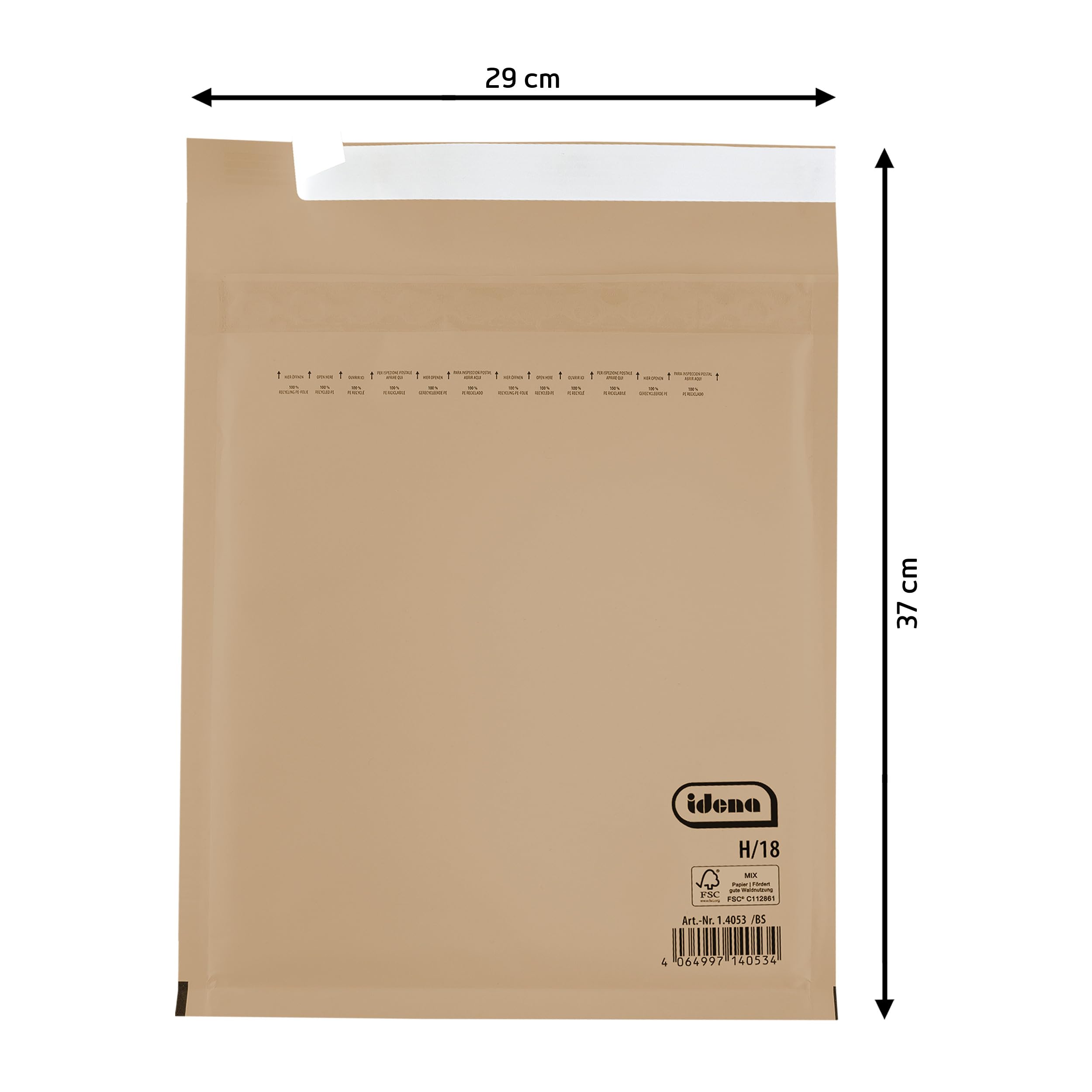 Idena 90580 - Enveloppes matelassées H/18, 100 pièces de 29 x 37 cm, pochettes d'expédition autocollantes, enveloppes matelassées en papier FSC-Mix marron