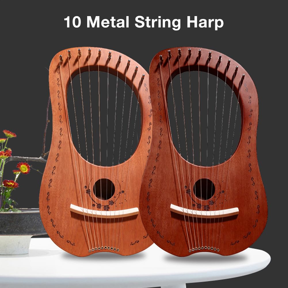 Arpa a verricello a dieci corde - strumento di arpa in mogano | portatile di alta qualità con corde in metallo, strumento musicale compatto con corde | Studente per principianti di musica