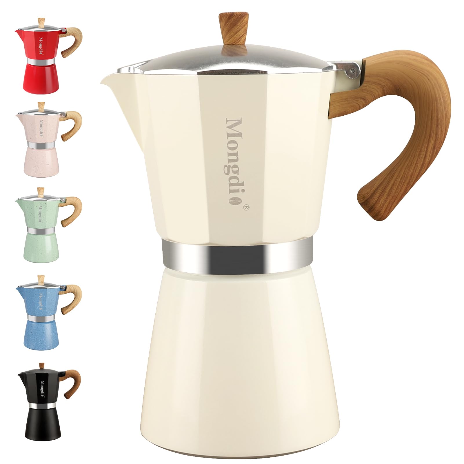Mongdio Stovetop Espresso Maker Moka Pot, Cuban Coffee Maker Stove top coffee maker Moka Italian Espresso Greca Coffee Maker Brewer Percolator, 12 Espresso Cups, 20 oz - White