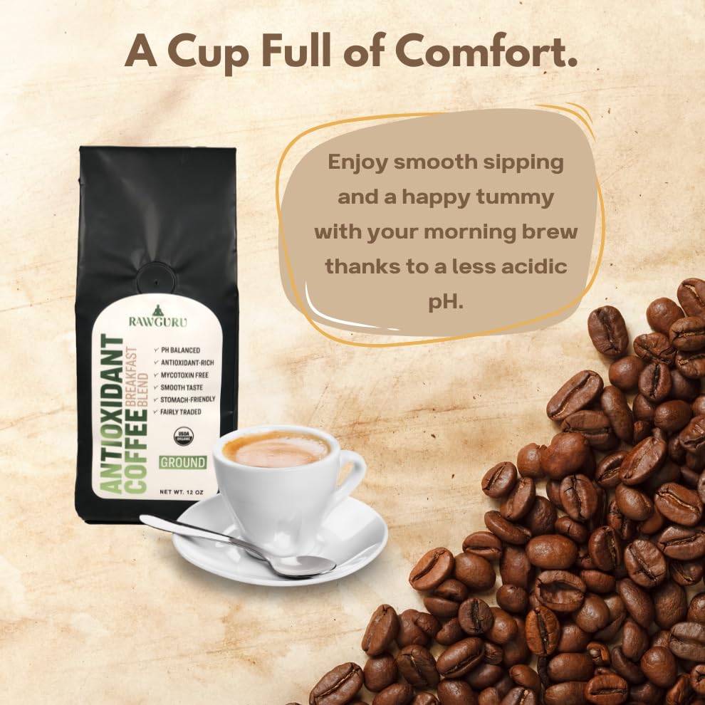 Miniatura 6 de RawGuru Mezcla de desayuno de café antioxidante orgánico, sin gluten, comercio justo, cultivado en sombra y certificado Rainforest Alliance, café