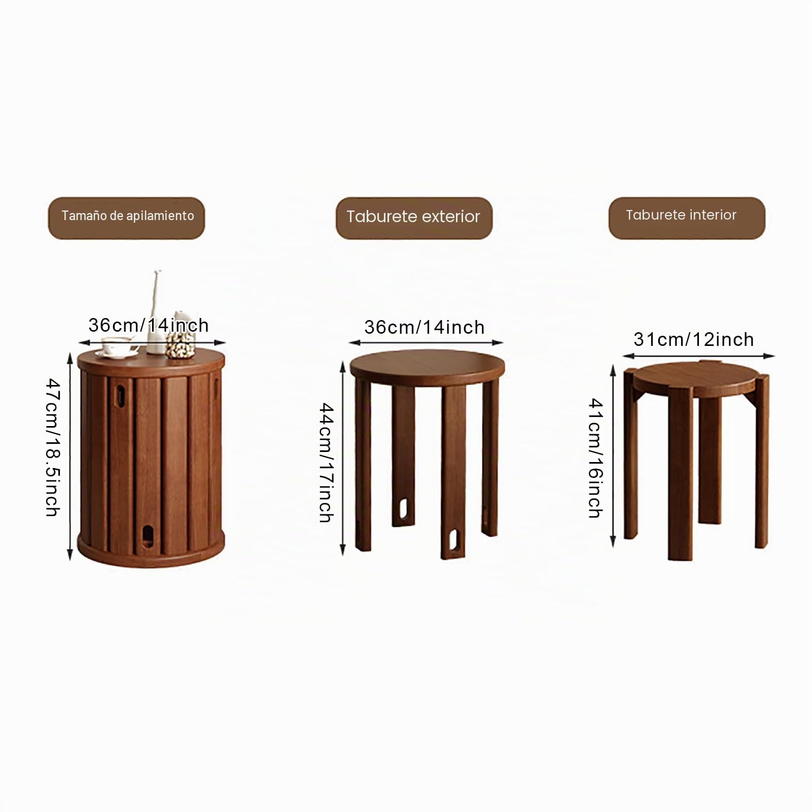 Taburetes apilables de madera, mesas auxiliares y auxiliares versátiles, para sala de estar y comedor