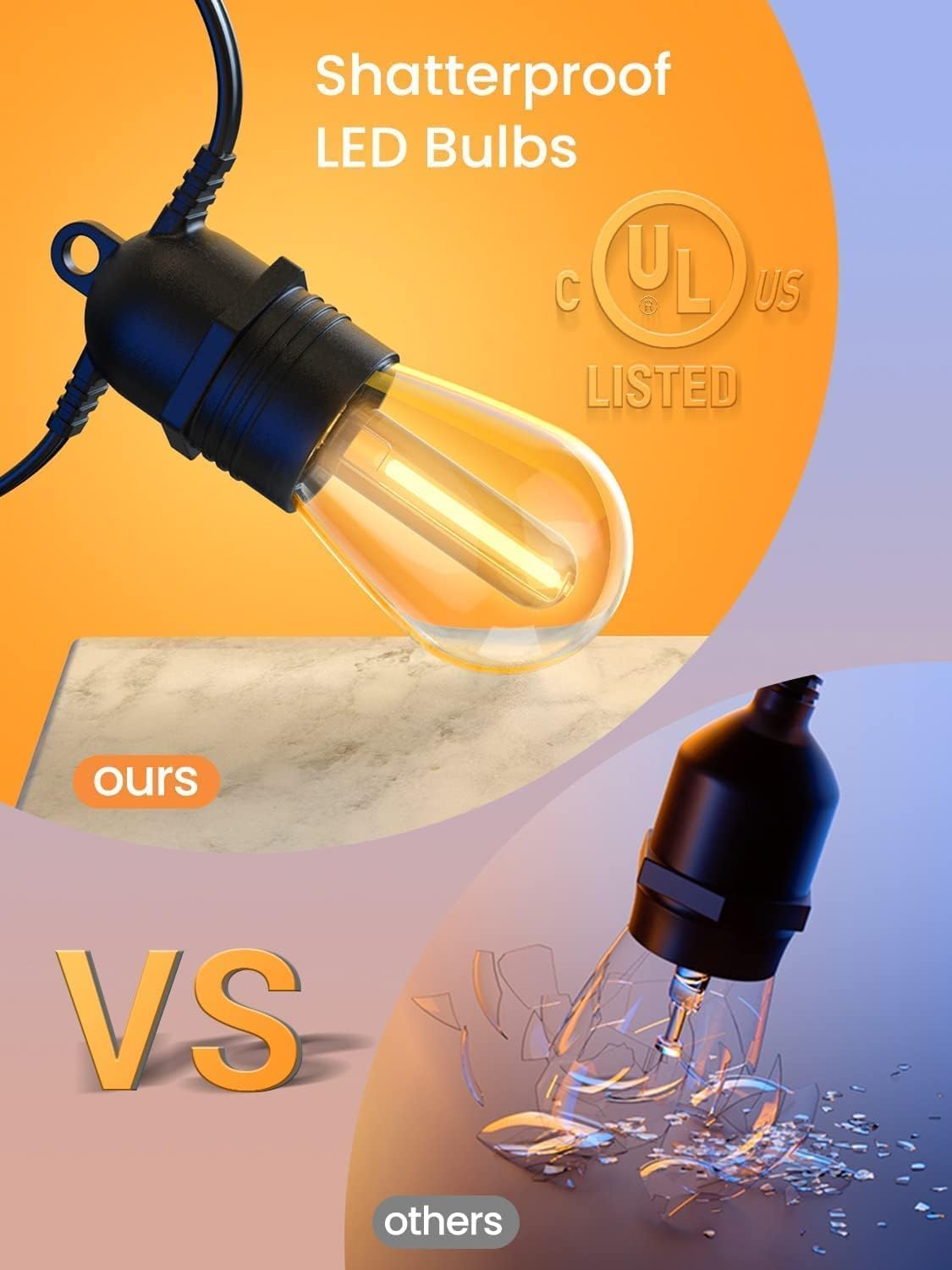 GlobaLink 31M Lichterkette außen, IP65 Wasserdicht Bruchsicher Lichterkette Glühbirnen Erweiterbar mit 30 +2 S14 LED Glühbirnen, Outdoor Lichterkette für Garten Party Balkon Hof Dekoration, Warmweiß