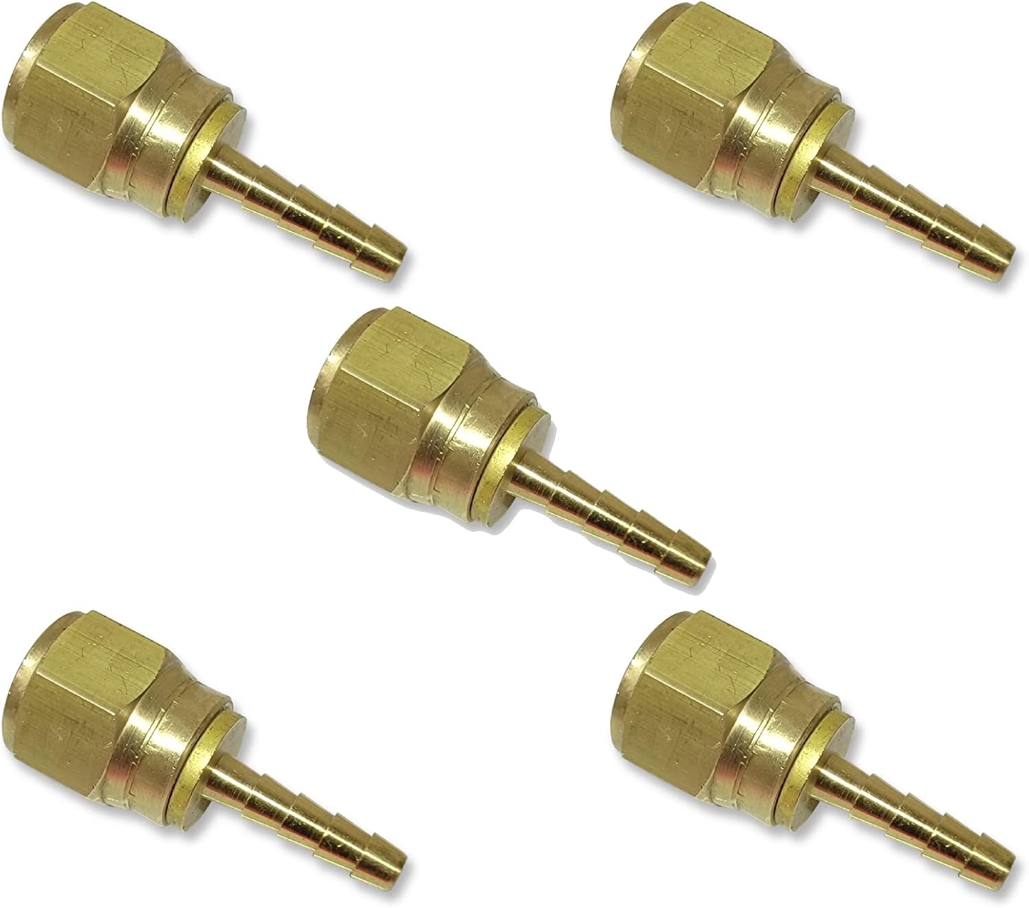 3/16" Hose ID to 3/8" 45° Female SAE Flare Brass Swivel Crimped Connector Fuel/AIR/Water/Oil/Gas/WOG (Qty 05)