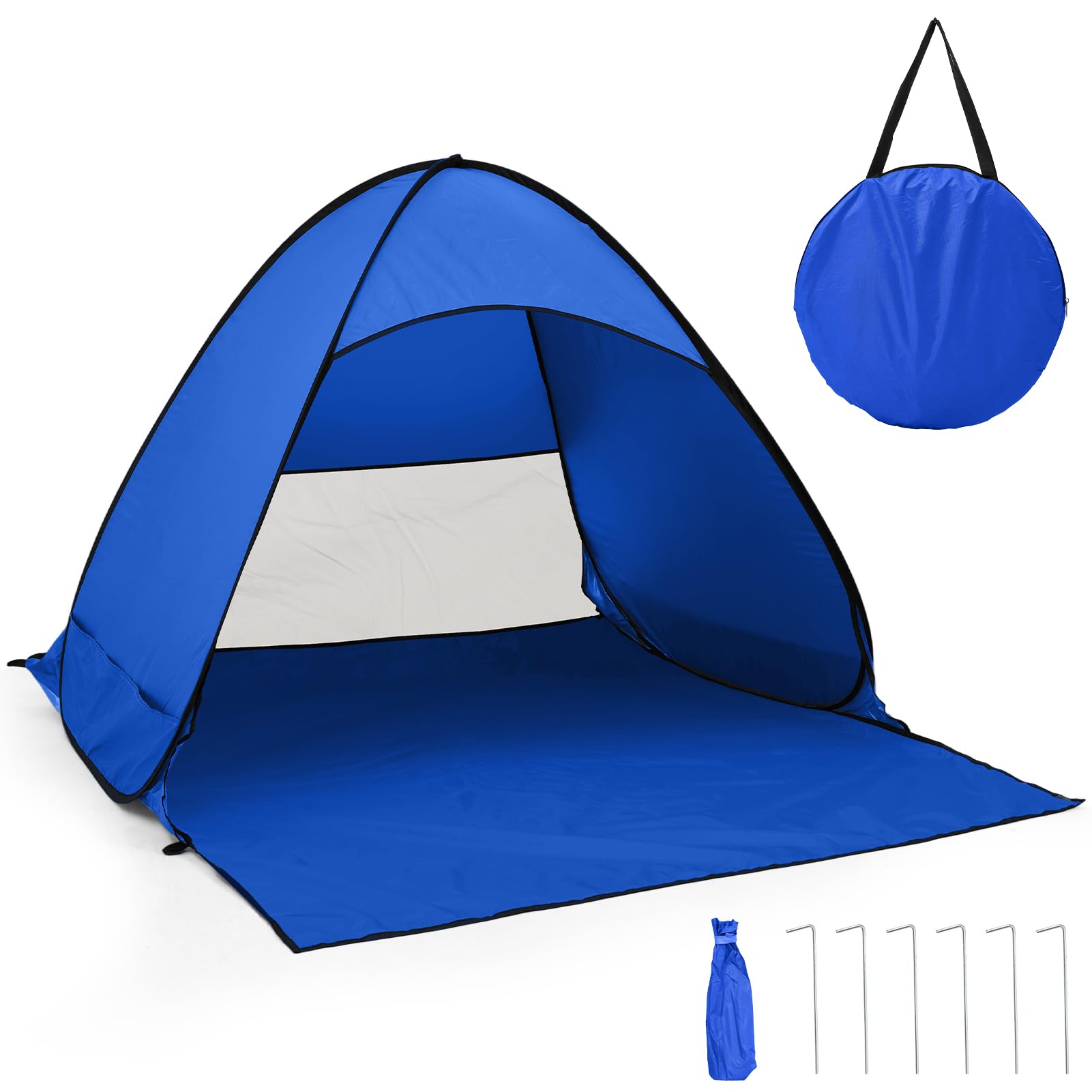 Warmiehomy Pop Up Beach Tent, UPF 50+ UV Protection Beach Sun Shelter Tent with Zipper Porch & Carry Bag, Automatic Instant Portable Beach Tent for Beach Camping Fishing Picnic, Blue — image 1