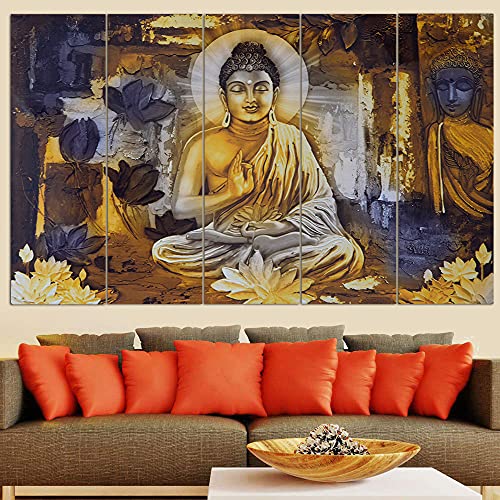 Image of Spacter art Lord Buddha Wall Painting for Living Room Big Size - Meditating Gautam Buddha Painting Wall Decor Peaceful Art for Bedroom, Office, Hotels & Gifting - Wooden Framed (30x60 inch) SP238