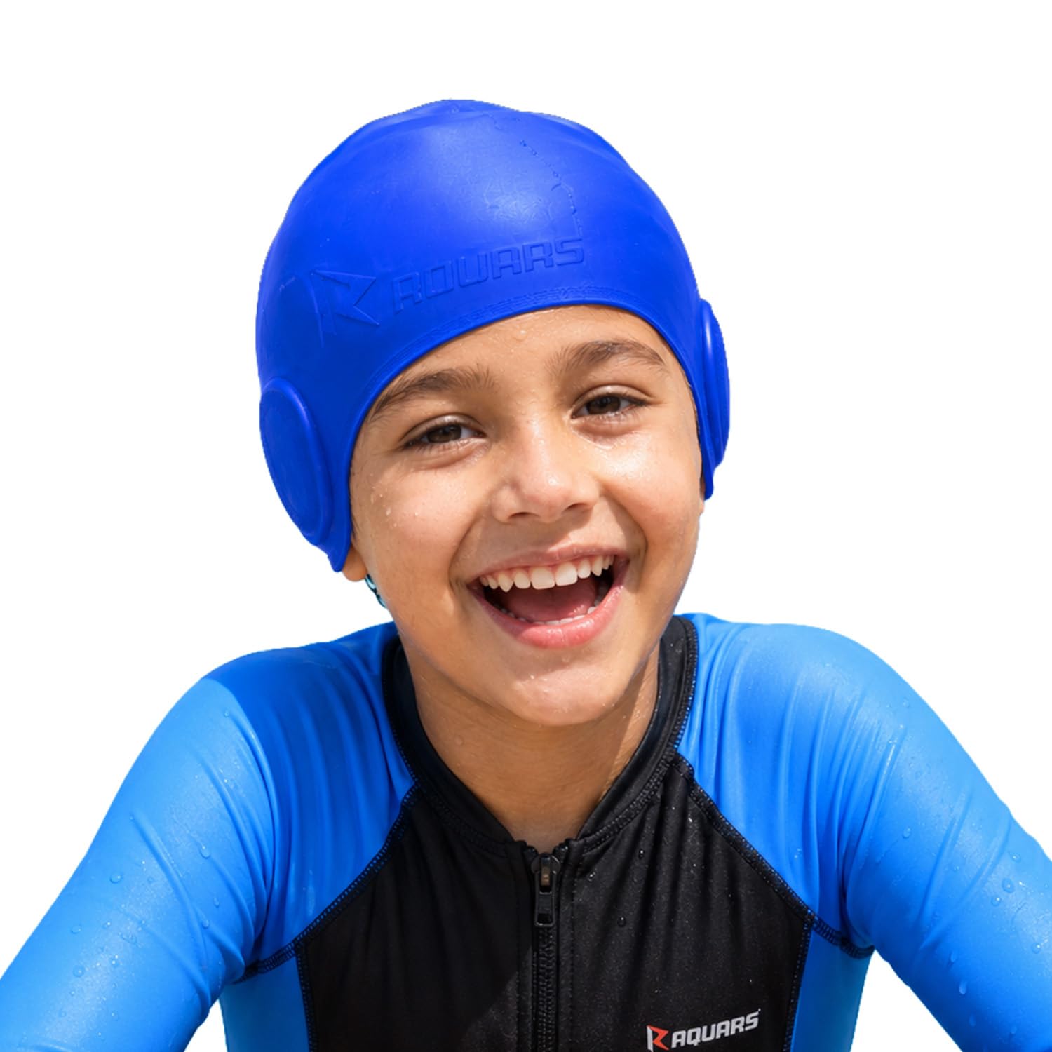 Rovars Unisex Easy Pull Ear Cap Anti-Slip Swimming Cap for Boys & Girls - Royal Blue-image-41